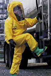 Coveralls, CPF 3, With Hood And Boots, Elastic Wrists And Face Opening, Tan, Taped Seams - Tychem
